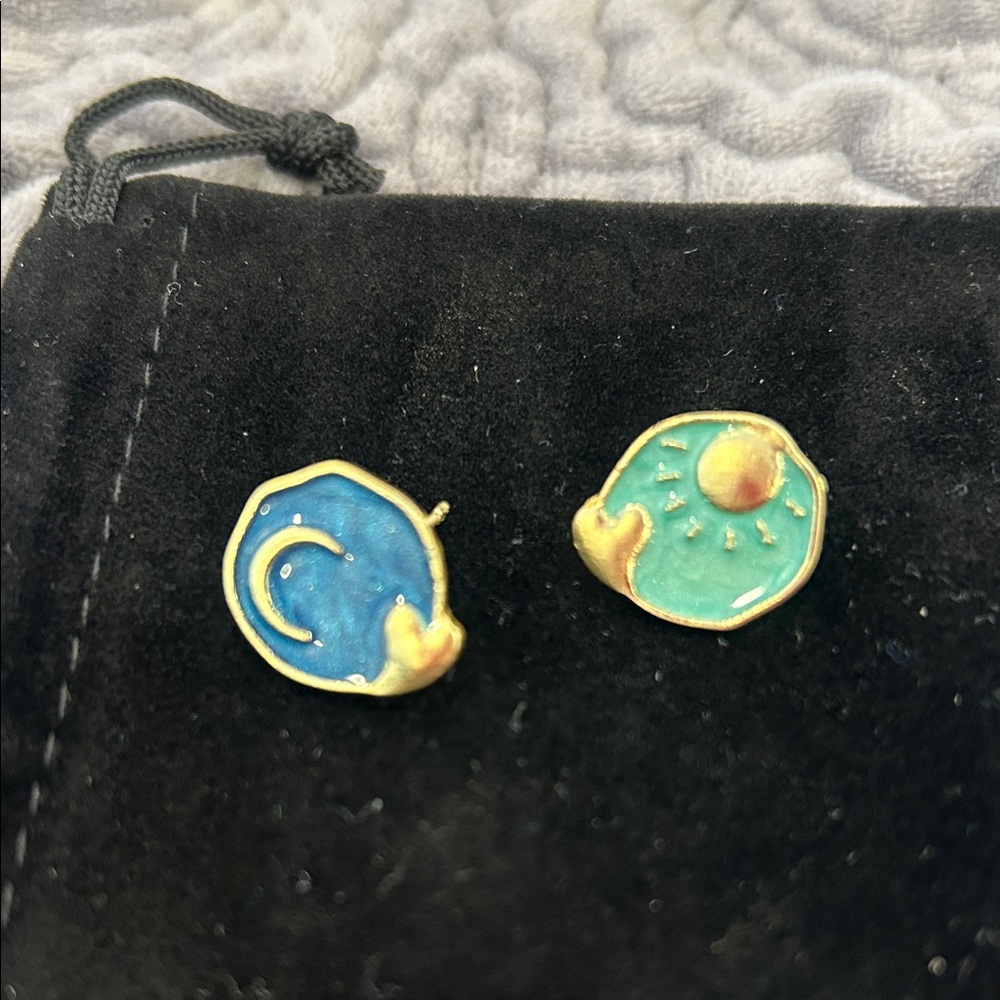 Celestial Sun & Moon Enamel Earrings-NWT